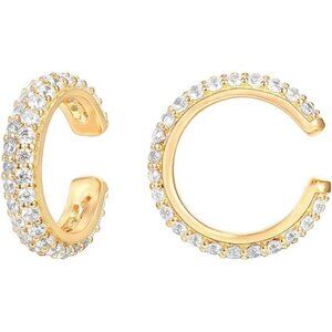 14K Gold Plated Cubic Zirconia Sparkling Round Huggie Trendy